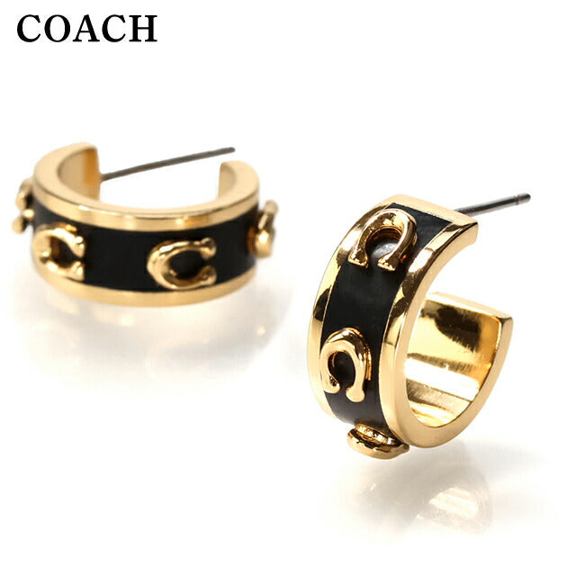 コーチ ピアス レディース ブランド COACH スタッド 両耳用 448375 GLD 001 ブラック ゴールド アクセサリー 448375GLD001
