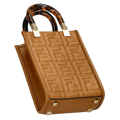 FENDI 手提包女士品牌 FENDI 皮革 ITALY 8BS051-0AMCI F0NYJ 棕色轻便小手提包奢华时尚礼物女士实用可爱