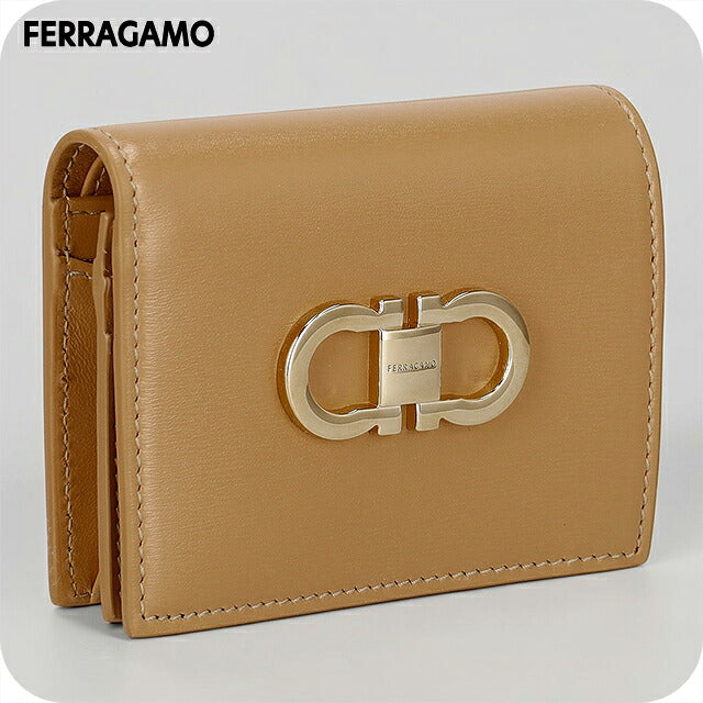 フェラガモ 二つ折り財布 二折財布 コンパクト レディース ブランド Ferragamo ITALY 220627 LCAM キャメル ウォレット 高級 おしゃれ プレゼント 実用的