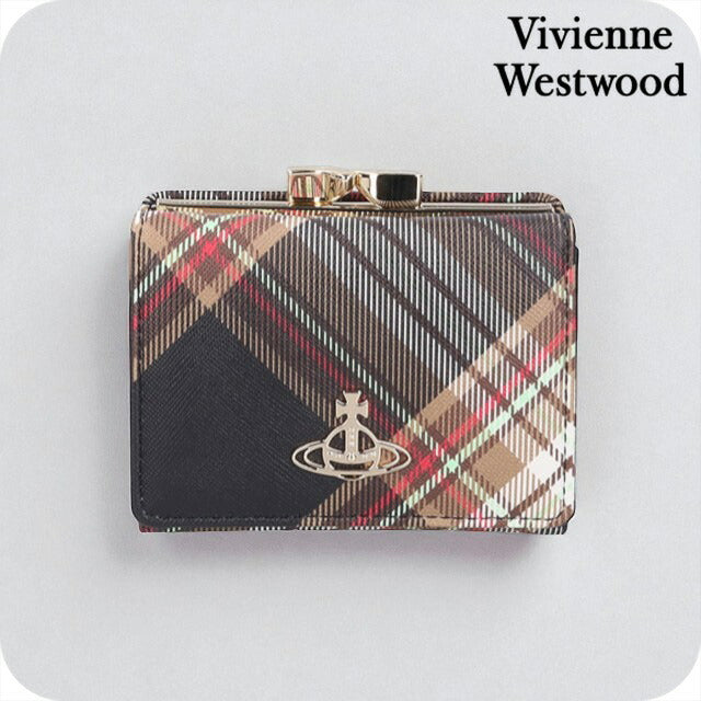 ヴィヴィアン ウエストウッド 三つ折り財布 レディース ブランド Vivienne Westwood ダービー ロゴ 51010018U D101 TARTAN BROWN BLACK 51010018U-D101