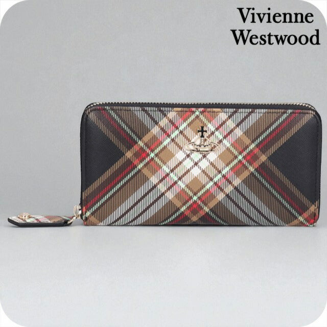 ヴィヴィアン ウエストウッド 長財布 レディース ブランド Vivienne Westwood ダービー ロゴ 51050023U D101 TARTAN BROWN BLACK 財布 51050023U-D101