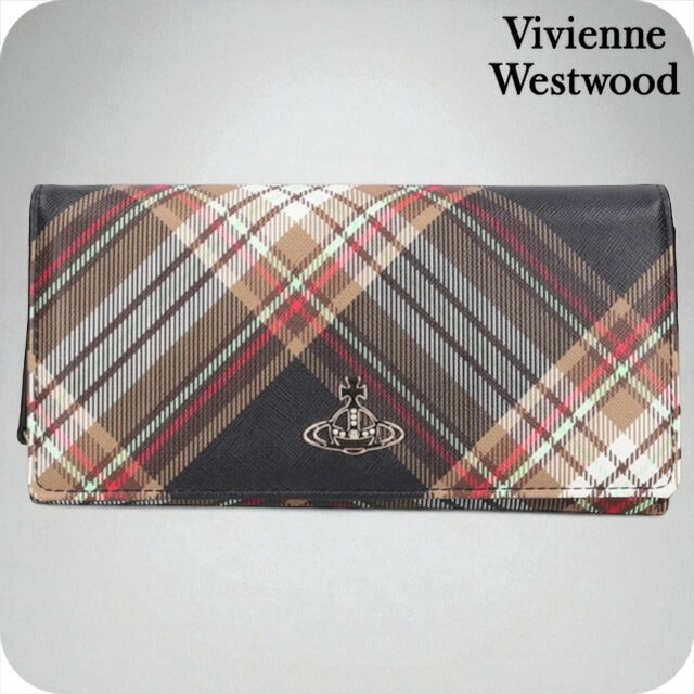 ヴィヴィアン ウエストウッド 長財布 レディース ブランド Vivienne Westwood ダービー ロゴ 51060025U D101 TARTAN BROWN BLACK 財布 51060025U-D101