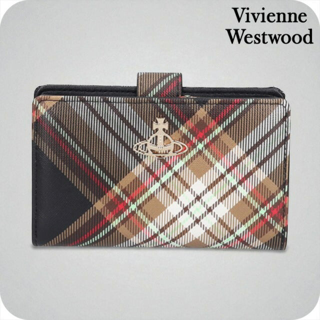 ヴィヴィアン ウエストウッド 二つ折り財布 レディース ブランド Vivienne Westwood ダービー ロゴ 51080028U D101 TARTAN BROWN BLACK 51080028U-D101