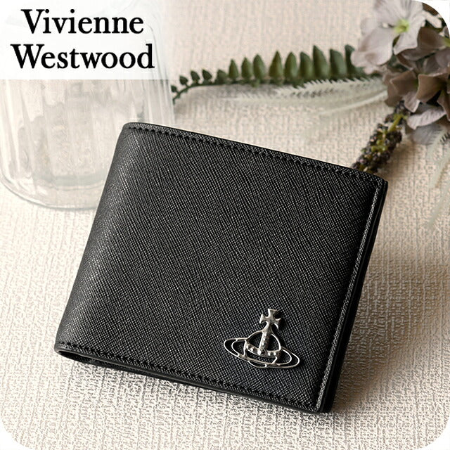 ヴィヴィアン ウエストウッド 二つ折り財布 二折財布 コンパクト メンズ ブランド Vivienne Westwood ロゴ 5115002PM S0021 N401 BLACK ビビアン 5115002PM-S0021-N401