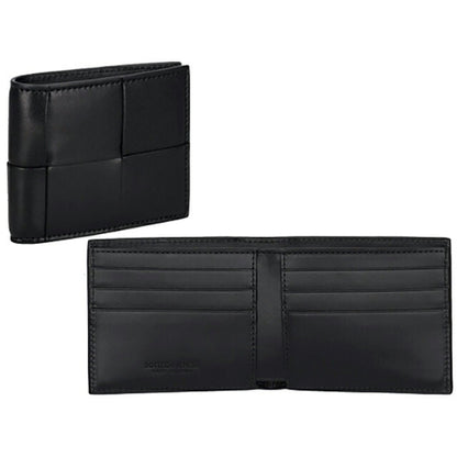 ボッテガ・ヴェネタ 二つ折り財布 メンズ ブランド BOTTEGA VENETA イントレチャート レザー 649603 V47V1 8803 ブラック 649603-V47V1-8803