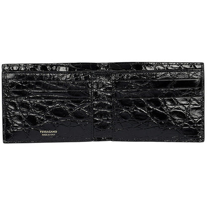フェラガモ 二つ折り財布 メンズ ブランド Ferragamo 661451ALLIGATOR NER 776 198 ブラック 661451ALLIGATOR-NER-776-198