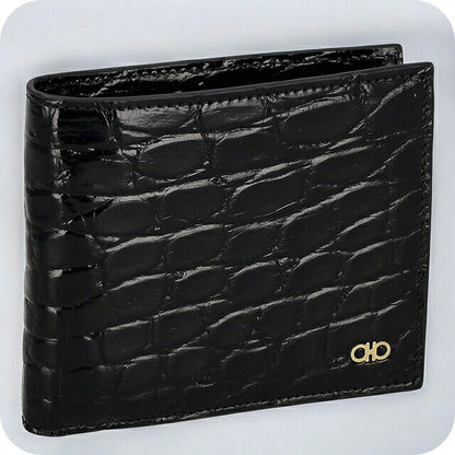 フェラガモ 二つ折り財布 メンズ ブランド Ferragamo 661454ALLIGATOR NERR 776 001 ブラック 661454ALLIGATOR-NERR-776-001