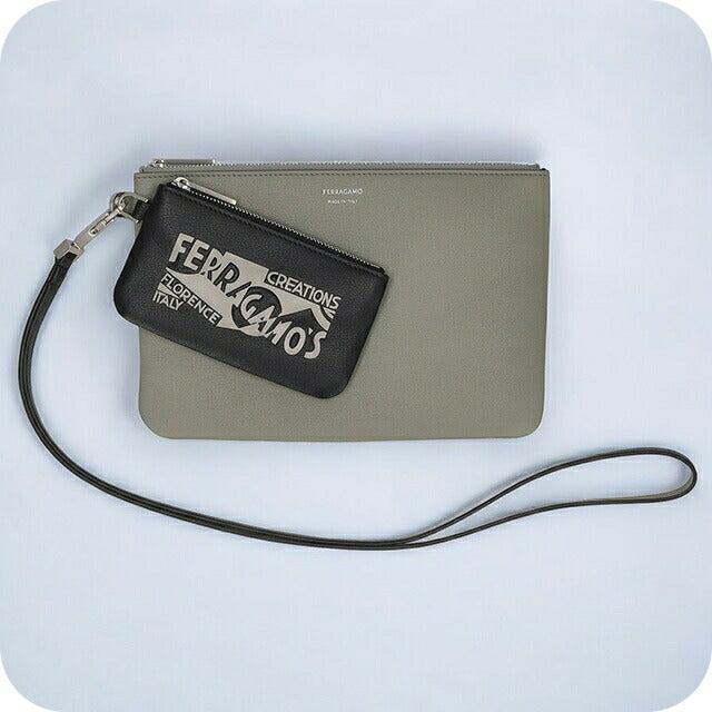 フェラガモ ポーチ メンズ レディース ブランド Ferragamo 661466CALF NE AG 776 211 グレー/ブラック 661466CALF-NE-AG-776-211