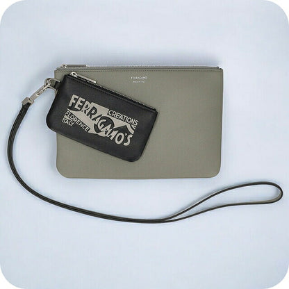 フェラガモ ポーチ メンズ レディース ブランド Ferragamo 661466CALF NE AG 776 211 グレー/ブラック 661466CALF-NE-AG-776-211
