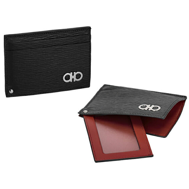 フェラガモ カードケース メンズ レディース ブランド Ferragamo 66A061PEBBLE NR RD 685 914 ブラック/レッド 66A061PEBBLE-NR-RD-685-914