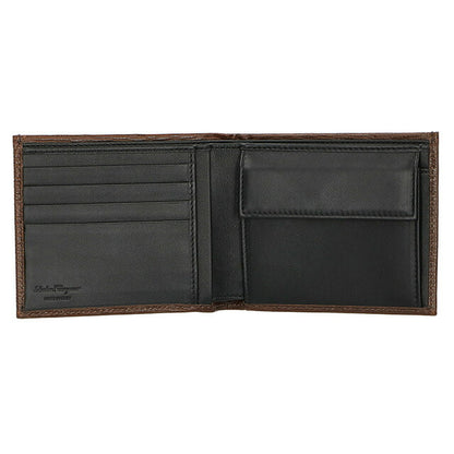 フェラガモ 二つ折り財布 メンズ ブランド Ferragamo 66A065CALF BR NE 753 617 ブラウン 66A065CALF-BR-NE-753-617
