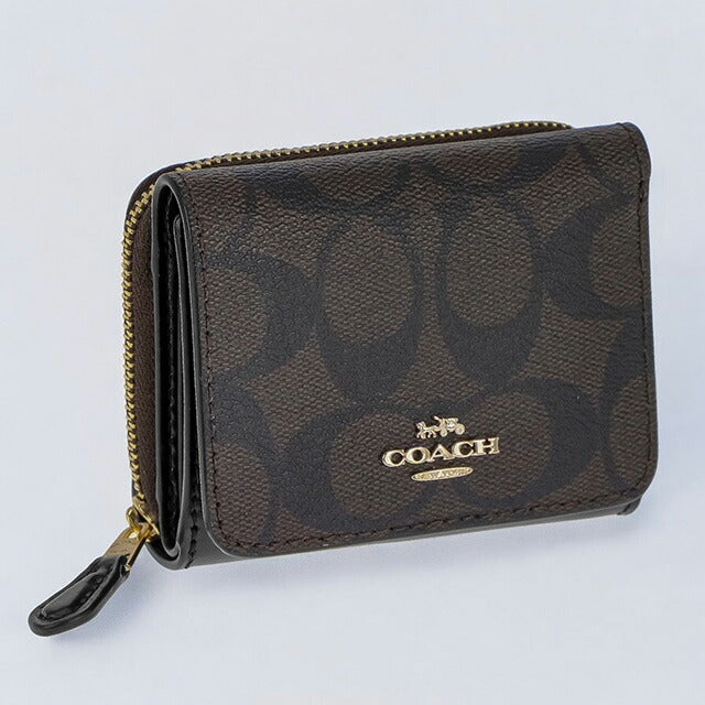 コーチ 三つ折り財布 レディース ブランド COACH シグネチャー 7331 IMAA8 1 ブラック/ブラウン 7331-IMAA8-1