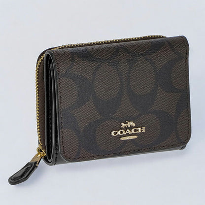 コーチ 三つ折り財布 レディース ブランド COACH シグネチャー 7331 IMAA8 1 ブラック/ブラウン 7331-IMAA8-1