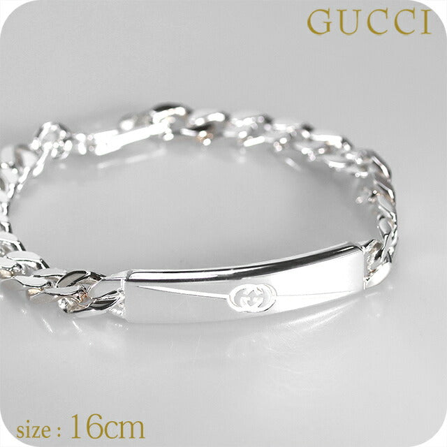 グッチ ブレスレット メンズ ブランド GUCCI ダイアゴナル インターロッキング チェーン 774054-J8400-8106-16 シルバー アクセサリー 774054-J8400-8106-16