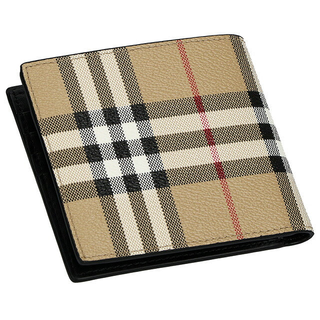 バ－バリ－ 二つ折り財布 メンズ ブランド BURBERRY チェック 8069815 ベージュ/ブラック 8069815