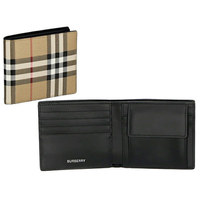 バ－バリ－ 二つ折り財布 メンズ ブランド BURBERRY チェック 8069815 ベージュ/ブラック 8069815