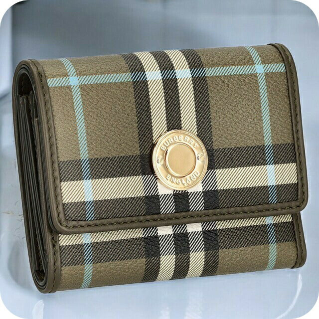 バ－バリ－ 三つ折り財布 メンズ ブランド BURBERRY チェック 8073903 カーキグリーン 8073903