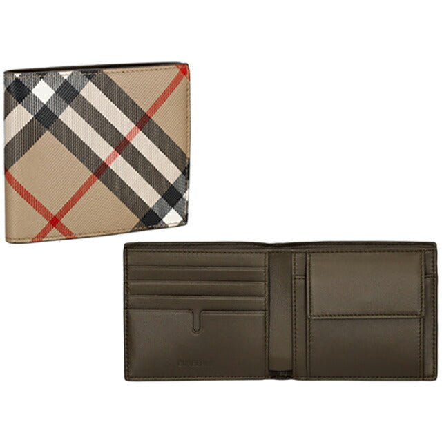 バ－バリ－ 二つ折り財布 メンズ ブランド BURBERRY チェック 8095046 ベージュ 8095046