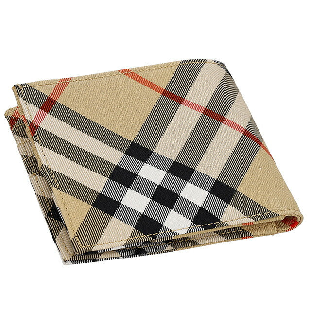 バ－バリ－ 二つ折り財布 メンズ ブランド BURBERRY チェック 8097588 ベージュ 8097588