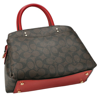 コーチ ハンドバッグ レディース ブランド COACH シグネチャー レザー 91494 IMRVQ 1 ダークブラウン/レッド 91494-IMRVQ-1