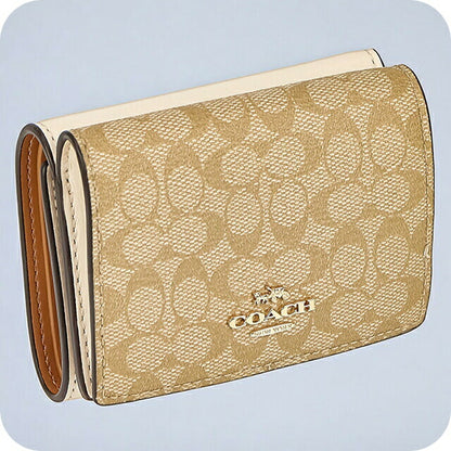 コーチ 三つ折り財布 レディース ブランド COACH シグネチャー 91806 IMDQC 1 ライトカーキ/ホワイト、ブラウン 91806-IMDQC-1