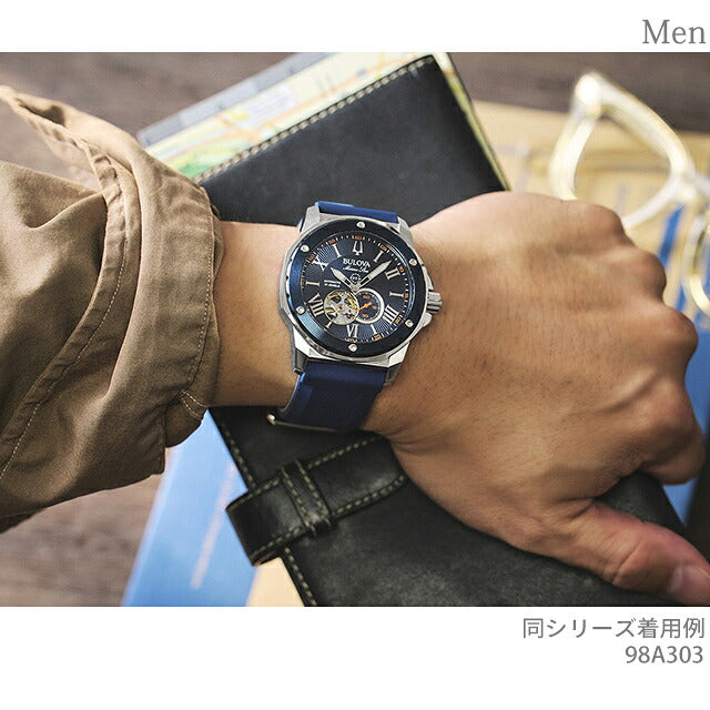 アウトレット ブローバ マリンスター 自動巻き 腕時計 ブランド メンズ オープンハート BULOVA 98A303 アナログ ネイビー OL-98A303