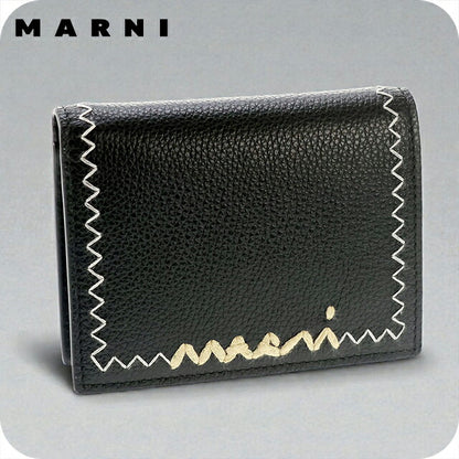 マルニ 二つ折り財布 レディース ブランド MARNI ロゴ 刺繍 ブラック 財布 PFMOQ14Q11-P6533-00N99