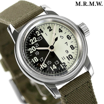 モントルロロイ ミリタリーウォッチ ナイトアンドデイ クオーツ 腕時計 ブランド メンズ M.R.M.W. A-17A-24HBW-FAB-GR アナログ ホワイト カーキ 白 A-17A-24HBW-FAB-GR