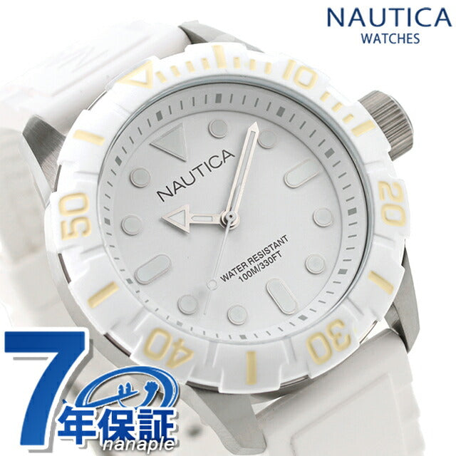 ノーティカ NAUTICA メンズ 腕時計 100m防水 ホワイト シリコンベルト 44mm A09603G NSR100 ジェリー A09603G