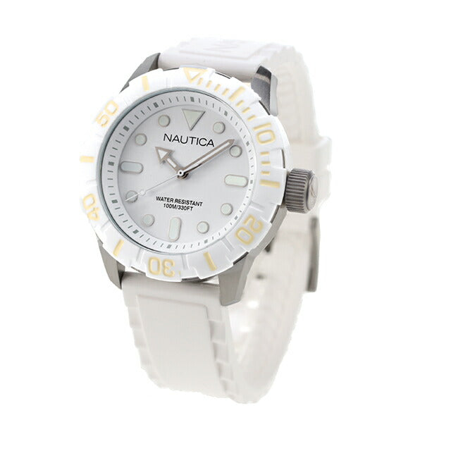 ノーティカ NAUTICA メンズ 腕時計 100m防水 ホワイト シリコンベルト 44mm A09603G NSR100 ジェリー A09603G
