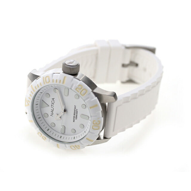 ノーティカ NAUTICA メンズ 腕時計 100m防水 ホワイト シリコンベルト 44mm A09603G NSR100 ジェリー A09603G