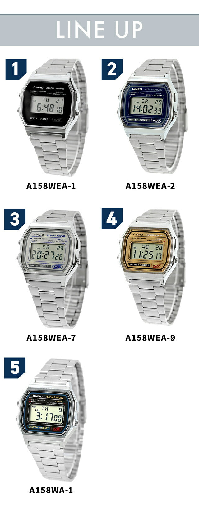 Casio CASIO Classic Quartz Battery Operated A158 Unisex Chipkashi Men&