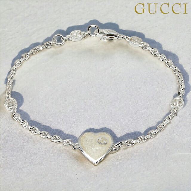 グッチ GUCCI 645546 J8400 1184 17cm インターロッキングG マザーオブパール エナメル ハート ブレスレット レディース アクセ ABGU00560L
