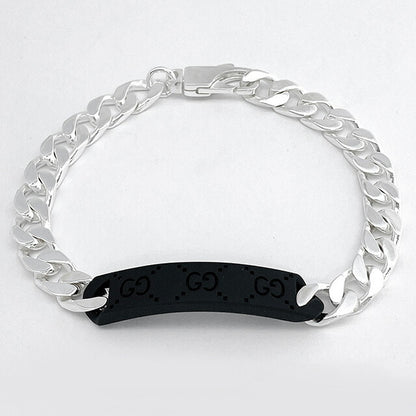 グッチ GUCCI 797167 09832 8488 18cm GGタグ チェーン ブレスレットシルバー/ブラック メンズ レディース ユニセックス アクセサリー GUCCI TAG BRACELET ABGU00568M
