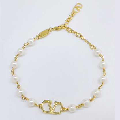ヴァレンティノ VALENTINO 5W2J0G16 UXM 23R Vロゴ シグネチャー パールビーズ ブレスレット ゴールド/クリーム レディース アクセサリー ABVA00022L