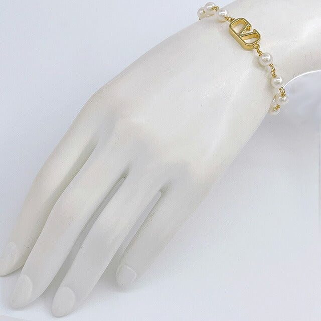 ヴァレンティノ VALENTINO 5W2J0G16 UXM 23R Vロゴ シグネチャー パールビーズ ブレスレット ゴールド/クリーム レディース アクセサリー ABVA00022L