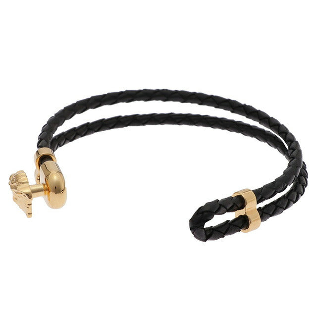ヴェルサーチ DG05579 レザー ブレスレット Medusa Braided Leather Bracelet Black,Gold | VERSACE
