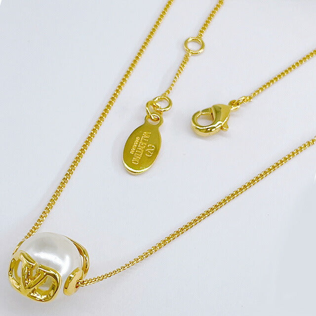ヴァレンティノ VALENTINO 5W2J0W81 DHC 0O3 Vロゴ シグネチャー メタル レジンパール ネックレス ゴールド/クリーム レディース アクセサリー ANVA00034L