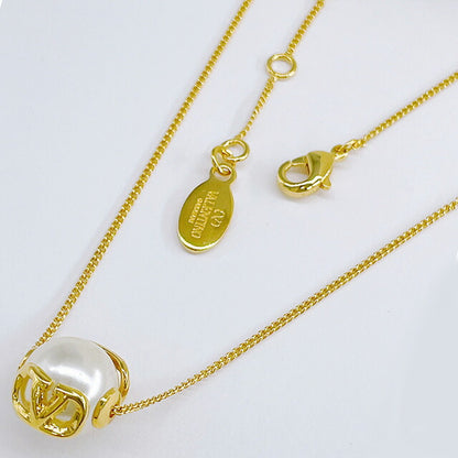 ヴァレンティノ VALENTINO 5W2J0W81 DHC 0O3 Vロゴ シグネチャー メタル レジンパール ネックレス ゴールド/クリーム レディース アクセサリー ANVA00034L
