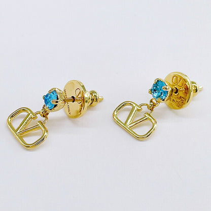 ヴァレンティノ VALENTINO 5W2J0H29 YCW 64X Vロゴ シグネチャー メタル クリスタル ピアス ゴールド/アクアマリーナ レディース アクセサリー APVA00024L