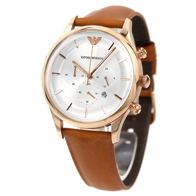 エンポリオ アルマーニ ラムダ クオーツ 腕時計 ブランド メンズ クロノグラフ 革ベルト AR11043 アナログ シルバー ライトブラウン AR11043