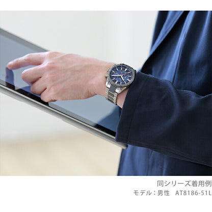 Citizen Act Line Eco Drive太阳能无线电钛男子手表品牌AT8186-51L公民行为蓝色黑色AT8186-51L