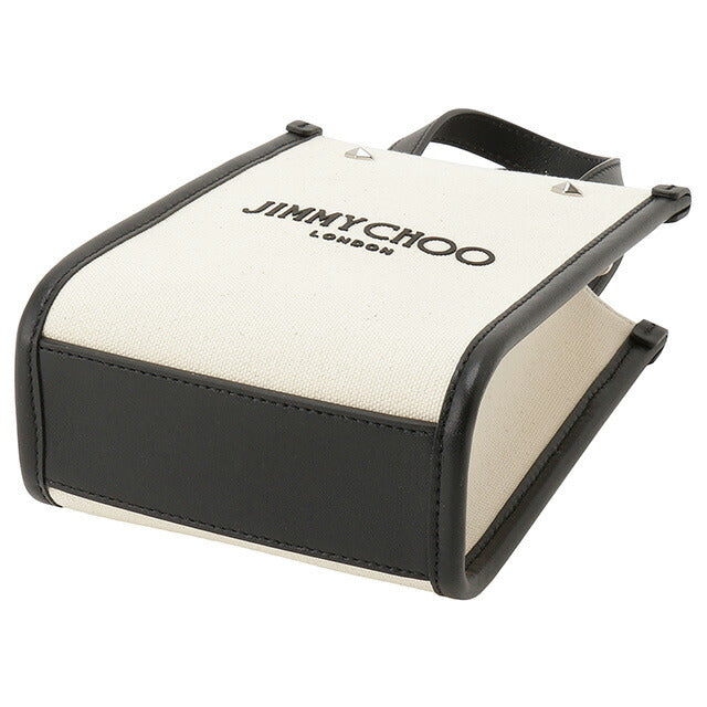 ジミーチュウ JIMMY CHOO MINI N/S TOTE CZM NATURAL BLACK SILVER キャンバス ミニ N/S トートバッグ 2WAY ショルダーバッグ BBJM00225L
