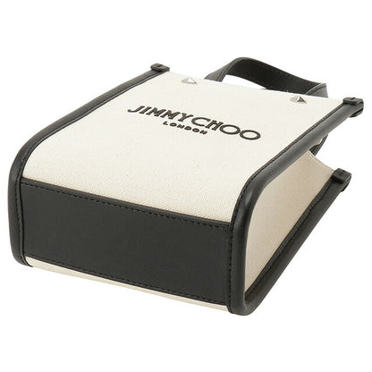 ジミーチュウ JIMMY CHOO MINI N/S TOTE CZM NATURAL BLACK SILVER キャンバス ミニ N/S トートバッグ 2WAY ショルダーバッグ BBJM00225L