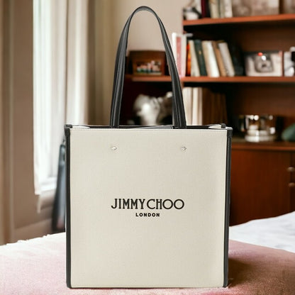 ジミーチュウ JIMMY CHOO N/S TOTE M CZM NATURAL BLACK SILVER キャンバス ミディアム N/S トートバッグ ナチュラル/ブラック BBJM00226L