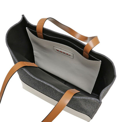 マルニ MARNI SHMPV02Q00 P5070 ZO281 ミュゼオ ソフト フェルト＆レザー カラーブロック トートバッグ ラージ ダークグレー/ホワイト 記念品 ギフト BBMN00077L