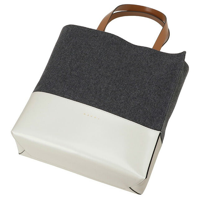 マルニ MARNI SHMPV02Q00 P5070 ZO281 ミュゼオ ソフト フェルト＆レザー カラーブロック トートバッグ ラージ ダークグレー/ホワイト 記念品 ギフト BBMN00077L