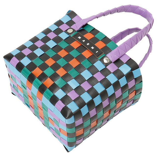 マル二 MARNI M00178 M00IW 0M605 マルニキッズ マイクロバスケット かごバッグ ミニハンドバッグ ロゴ ピクニックバッグ グリーンマルチ BBMN00096L