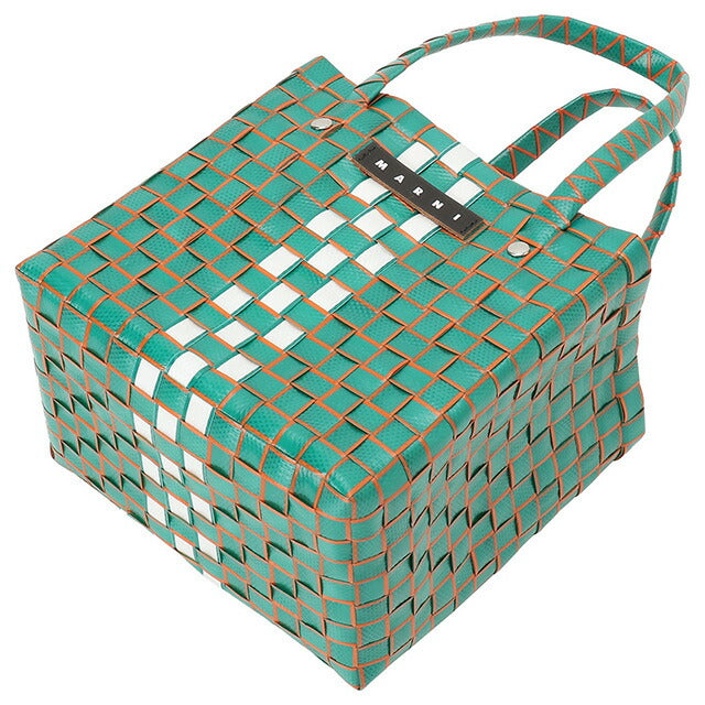マル二 MARNI M00638 M00IW 0M523 マルニキッズ ボックスバスケット かごバッグ ミニハンドバッグ ロゴ ピクニックバッグ グリーンマルチ BBMN00101L