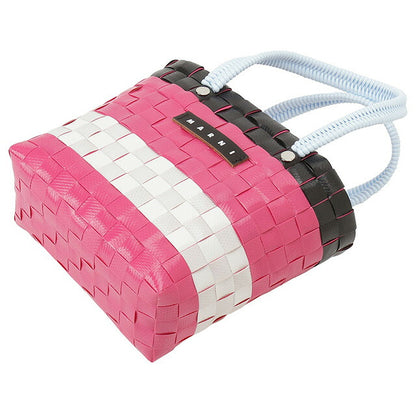 マル二 MARNI M00816 M00IW 0MC25 マルニキッズ かごバッグ ミニハンドバッグ ロゴ ピクニックバッグ ピンク/ホワイトマルチ BBMN00106L